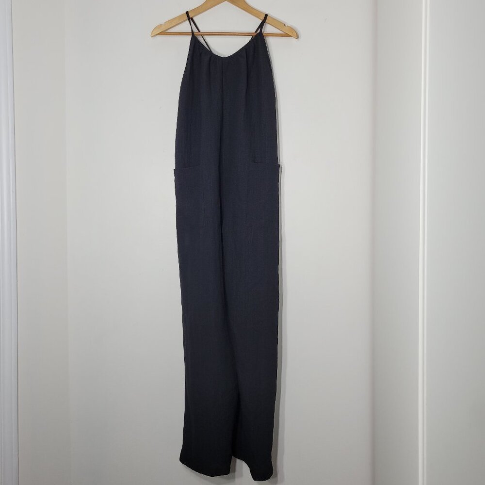 Emery Rose Black Romper Adjustable Spaghetti Straps Wide-Leg Jumpsuit Loose Fit